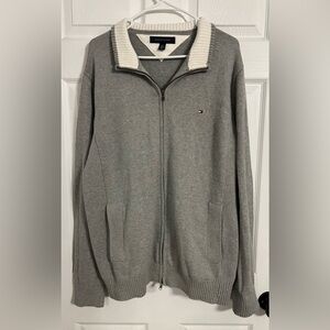 Tommy Hilfiger Men’s Xl Gray And White Full Zip With Pockets Mock Neck Jacket